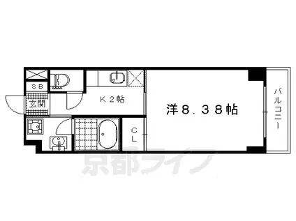 京都市烏丸線 松ケ崎駅(京都) 徒歩7分 4階建 築12年(1K/3階)の間取り写真