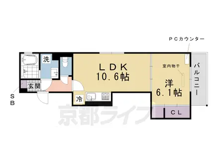 阪急電鉄京都線 桂駅 徒歩14分 3階建 築1年(1LDK/3階)の間取り写真
