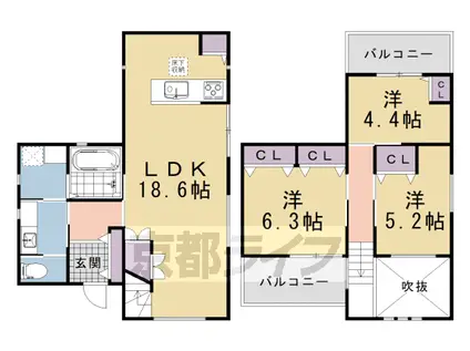 京都市烏丸線 北大路駅 徒歩3分 2階建 築7年(3LDK)の間取り写真