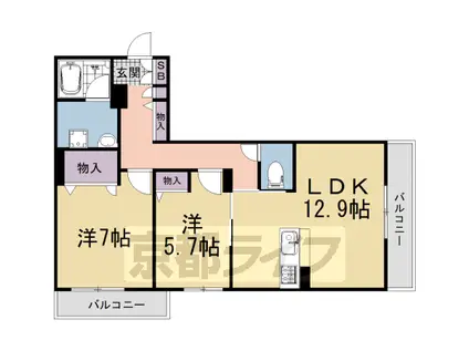 近鉄京都線 大久保駅(京都) 徒歩9分 3階建 築1年(2LDK/1階)の間取り写真