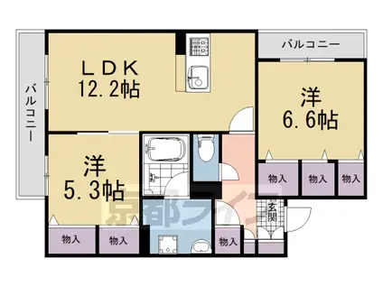 近鉄京都線 大久保駅(京都) 徒歩9分 3階建 築1年(2LDK/3階)の間取り写真