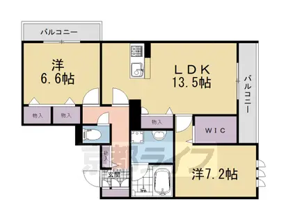 近鉄京都線 大久保駅(京都) 徒歩9分 3階建 築1年(2LDK/2階)の間取り写真