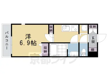 京阪電気鉄道京阪線 藤森駅 徒歩5分 4階建 築2年(1K/3階)の間取り写真