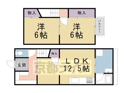 京都市烏丸線 北大路駅 徒歩20分 2階建 築55年(2LDK)の間取り写真