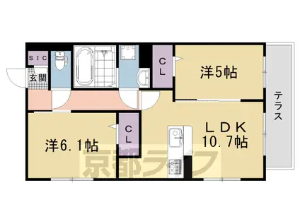 山陰本線 太秦駅(ＪＲ) 徒歩17分 3階建 築1年(2LDK/1階)の間取り写真