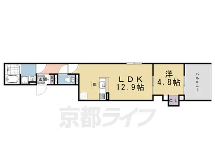 山陰本線 丹波口駅 徒歩5分 3階建 築1年(1LDK/1階)の間取り写真