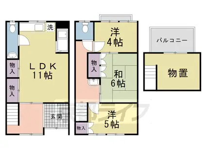 山陰本線 二条駅 徒歩8分 2階建 築65年(3LDK)の間取り写真