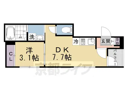 山陰本線 円町駅 徒歩7分 3階建 築1年(1DK/3階)の間取り写真