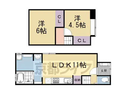 近鉄京都線 久津川駅 徒歩8分 2階建 築54年(2LDK)の間取り写真