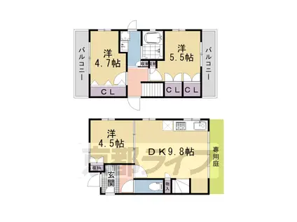 山陰本線 太秦駅(ＪＲ) 徒歩5分 2階建 築14年(3DK)の間取り写真