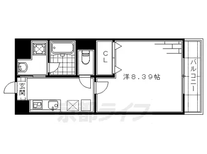 近鉄京都線 伏見駅(京都) 徒歩7分 5階建 築15年(1K/2階)の間取り写真