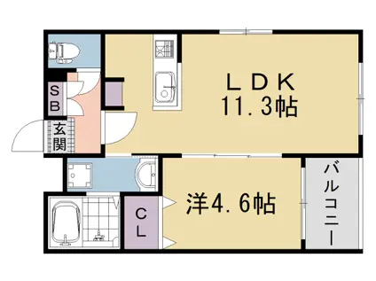 山陰本線 太秦駅(ＪＲ) 徒歩6分 3階建 築1年(1LDK/3階)の間取り写真