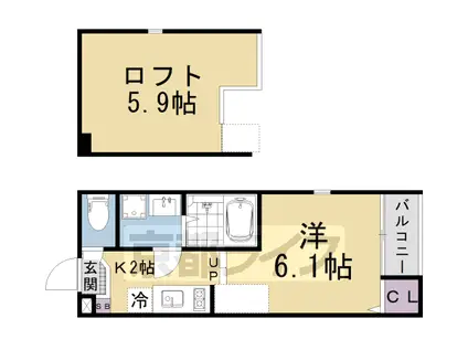 ハーモニーテラス椥辻中在家町(1K/1階)の間取り写真