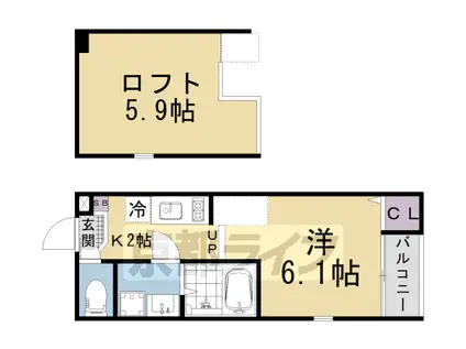 ハーモニーテラス椥辻中在家町(1K/2階)の間取り写真