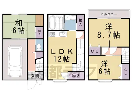 京福北野線 北野白梅町駅 徒歩4分 3階建 築30年(3LDK)の間取り写真