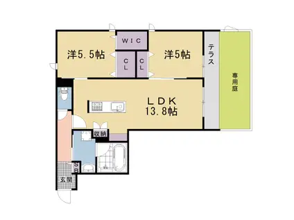  嵯峨広沢南下馬野町ヘーベルメゾン(2LDK/1階)の間取り写真