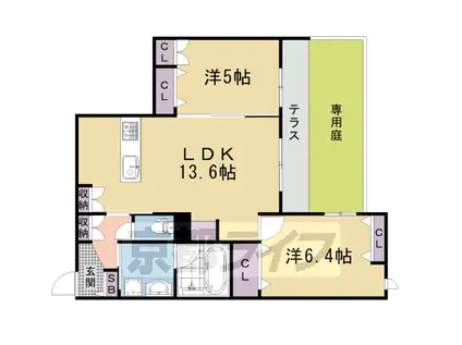 山陰本線 太秦駅(ＪＲ) 徒歩10分 3階建 築1年(2LDK/1階)の間取り写真