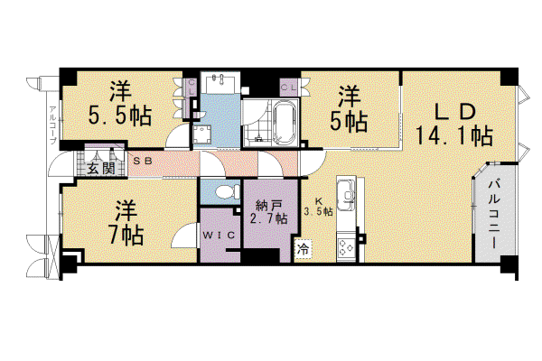 京阪電気鉄道京阪線 伏見桃山駅 徒歩3分 7階建 築2年(3SLDK/4階)の間取り写真