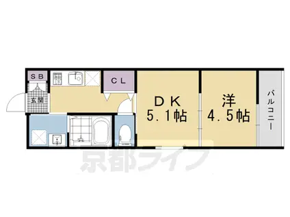 近鉄京都線 東寺駅 徒歩4分 5階建 築1年(1DK/2階)の間取り写真