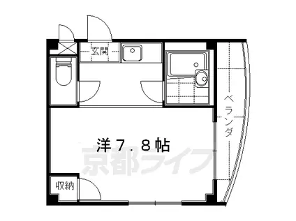 近鉄京都線 伏見駅(京都) 徒歩6分 4階建 築36年(1K/4階)の間取り写真