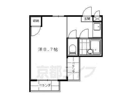 近鉄京都線 伏見駅(京都) 徒歩6分 4階建 築36年(1K/2階)の間取り写真