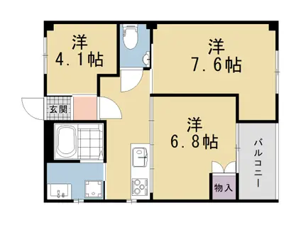 京都市烏丸線 北山駅(京都) 徒歩2分 4階建 築40年(3K/4階)の間取り写真