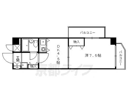 ライオンズマンション北大路(1DK/3階)の間取り写真