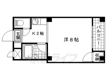 京都市東西線 東野駅(京都) 徒歩9分 5階建 築35年(1K/4階)の間取り写真
