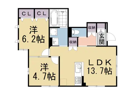 QBTⅧ(2LDK/1階)の間取り写真