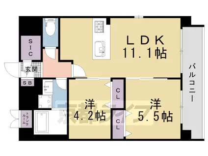 京福北野線 北野白梅町駅 徒歩12分 7階建 新築(2LDK/2階)の間取り写真