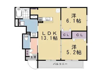 アムール京都梅小路(2LDK/1階)の間取り写真
