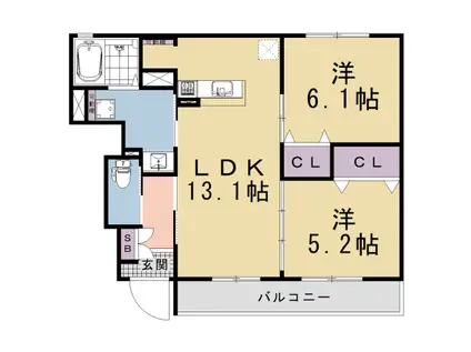 東海道本線 西大路駅 徒歩7分 2階建 新築(2LDK/1階)の間取り写真