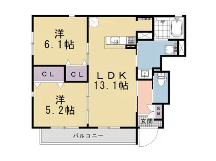 東海道本線 西大路駅 徒歩7分 2階建 新築(2LDK/1階)の間取り写真