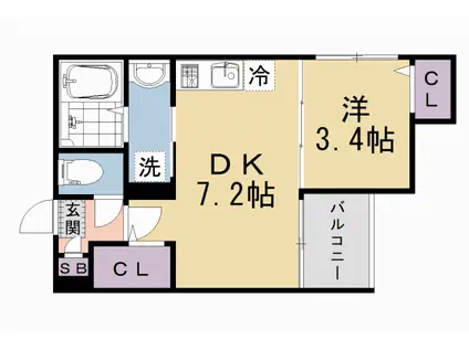 阪急電鉄京都線 大宮駅(京都) 徒歩5分 3階建 新築(1DK/3階)の間取り写真
