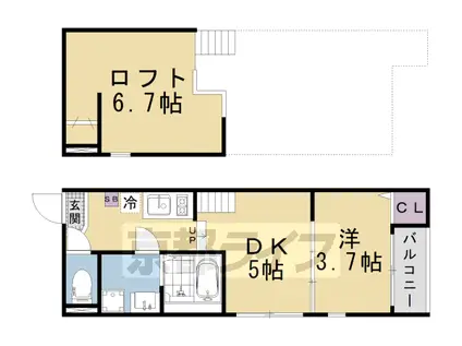 京都市東西線 椥辻駅 徒歩10分 2階建 築1年(1DK/2階)の間取り写真