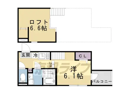 京都市東西線 椥辻駅 徒歩10分 2階建 築1年(ワンルーム/2階)の間取り写真