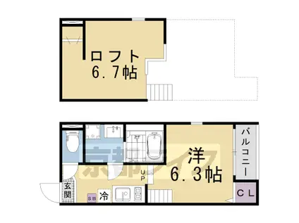 京都市東西線 椥辻駅 徒歩10分 2階建 築1年(ワンルーム/2階)の間取り写真
