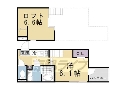 京都市東西線 椥辻駅 徒歩10分 2階建 築1年(ワンルーム/1階)の間取り写真