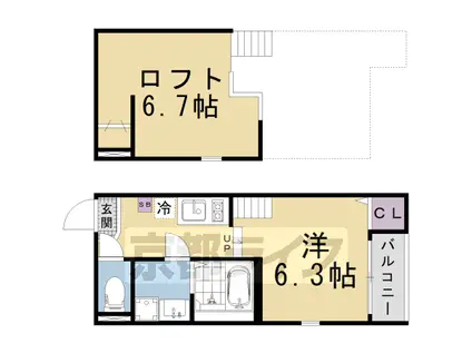 京都市東西線 椥辻駅 徒歩10分 2階建 築1年(ワンルーム/2階)の間取り写真