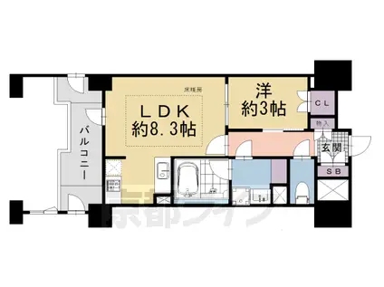レーベン京都河原町(1LDK/6階)の間取り写真