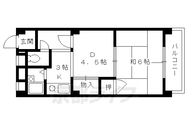 阪急電鉄京都線 西院駅(阪急) 徒歩2分 3階建 築42年(1DK/2階)の間取り写真