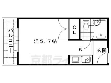 山陰本線 二条駅 徒歩10分 4階建 築46年(1K/2階)の間取り写真