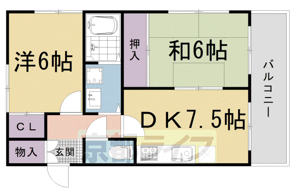 阪急電鉄京都線 西院駅(阪急) 徒歩6分 7階建 築37年(2DK/2階)の間取り写真