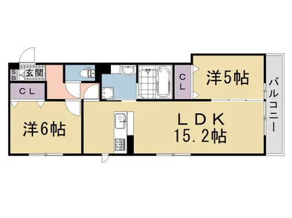 阪急電鉄京都線 西院駅(阪急) 徒歩8分 3階建 新築(2LDK/2階)の間取り写真