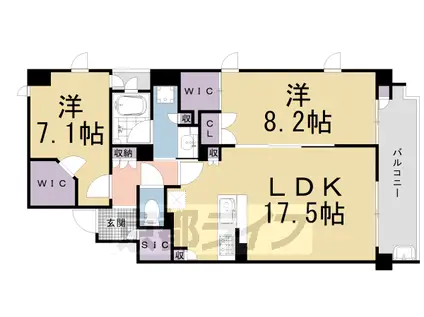 京都市烏丸線 烏丸御池駅 徒歩7分 5階建 築12年(3LDK/1階)の間取り写真