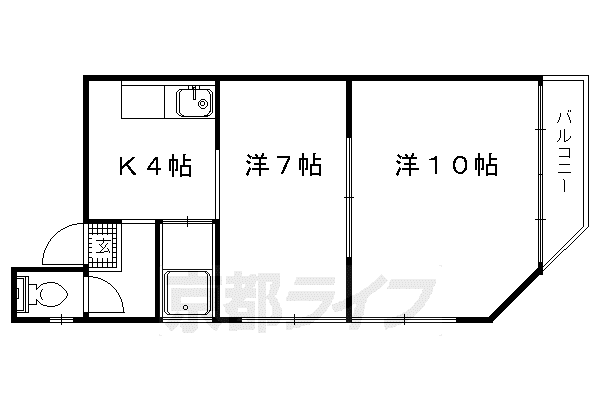 京阪電気鉄道鴨東線 出町柳駅 徒歩5分 4階建 築53年(2K/3階)の間取り写真