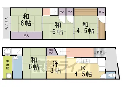 京福嵐山本線 車折神社駅 徒歩3分 2階建 築61年(5DK)の間取り写真
