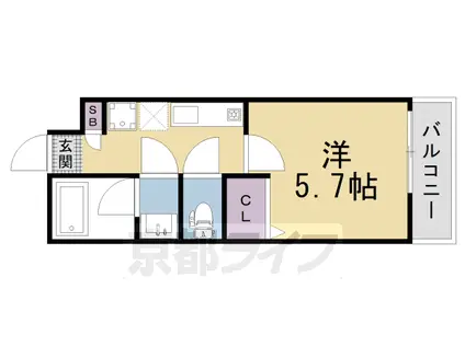 京都市東西線 西大路御池駅 徒歩9分 4階建 新築(1K/2階)の間取り写真