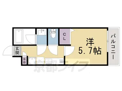 京都市東西線 西大路御池駅 徒歩9分 4階建 新築(1K/2階)の間取り写真