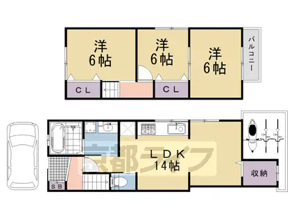 東海道本線 長岡京駅 徒歩15分 2階建 築59年(3LDK)の間取り写真